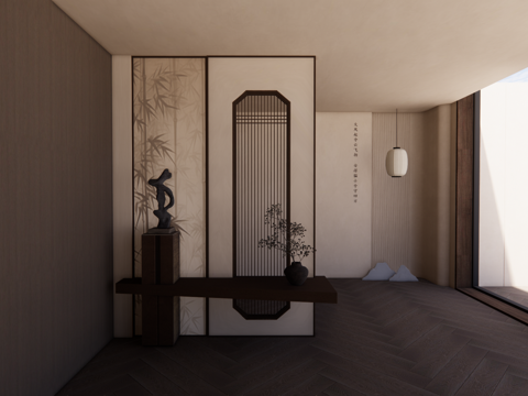 新中式玄关su模型