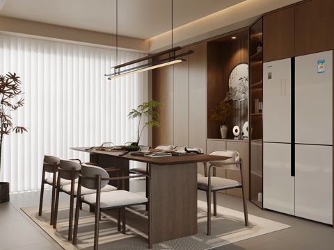  新中式餐厅3d模型 