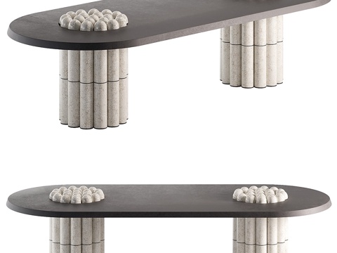  现代意式椭圆长餐桌3d模型 