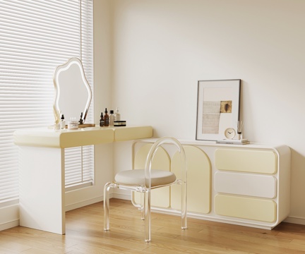  现代奶油风梳妆台 化妆台su模型 