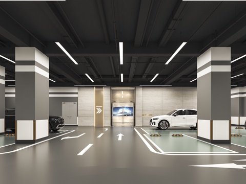  现代地下车库停车场停车位停车挡3d模型 