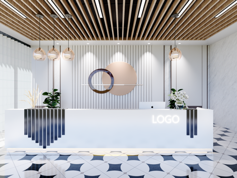  0050现代简约办公室前台接待台su模型 