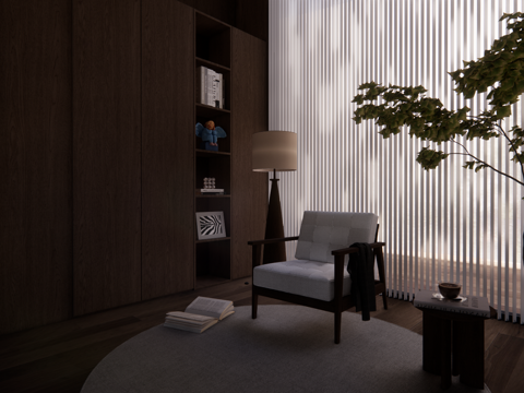 日式原木风客厅su模型