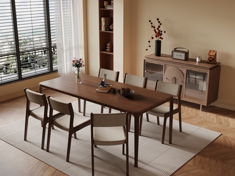  中古风餐厅 餐桌椅 餐边柜3d模型 