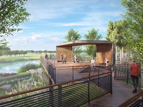  现代滨水景观 河岸景观 滨水景观公园 滨江栈道景观su模型 