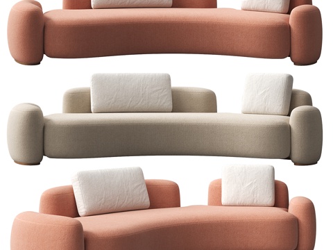  现代奶油风布艺休闲沙发3d模型 