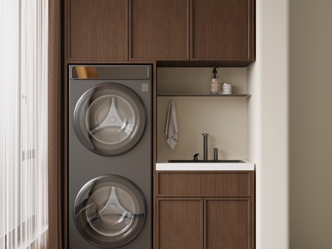 中古风洗衣柜 阳台柜su模型