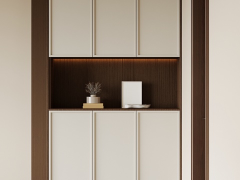  新中式入户鞋柜su模型 