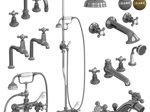  法式淋浴花洒 水龙头3d模型 