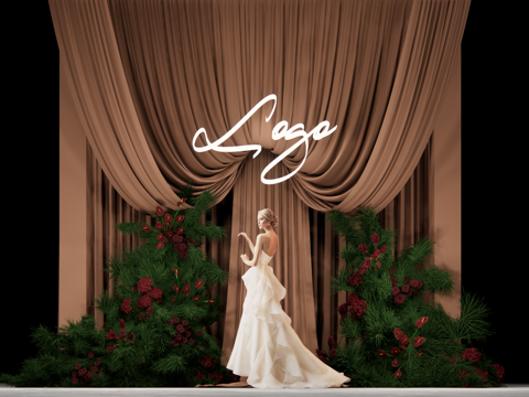 咖啡色小众  布幔造型su模型