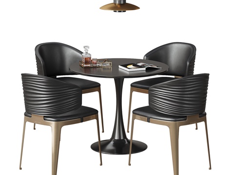 现代轻奢洽谈桌椅组合 休闲椅 小圆桌 休闲桌椅 吊灯 酒瓶su模型