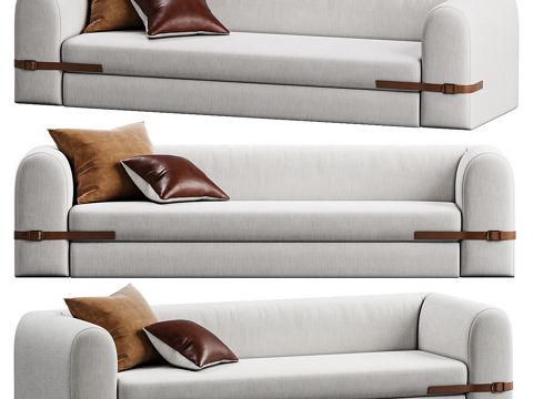  现代轻奢三人直排休闲沙发3d模型 