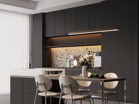 现代餐厅 岛台su模型