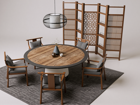 新中式餐桌椅su模型