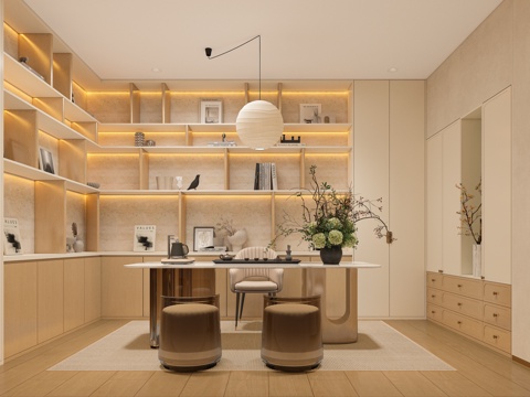  现代轻奢书房3d模型 