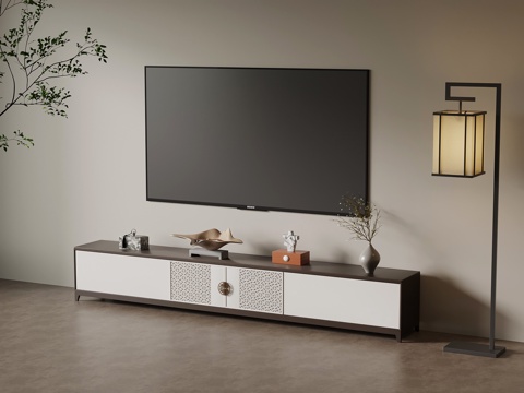  新中式电视柜su模型 