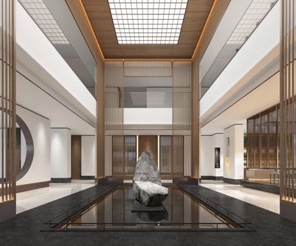  酒店会所中庭3d模型 
