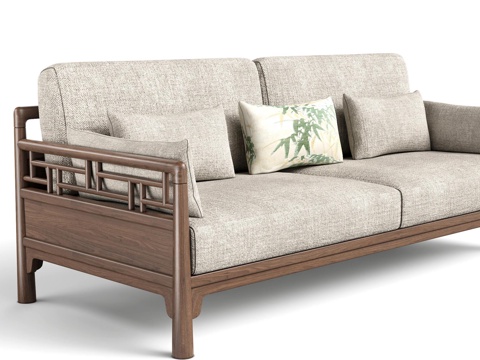  宋式美学沙发宋式风格实木沙发黑胡桃色实木沙发 新中式实木沙发3d模型 