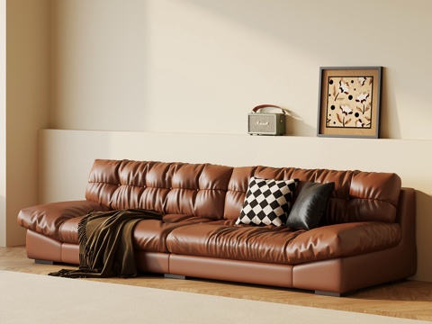 法式复古沙发 多人沙发 皮质沙发su模型