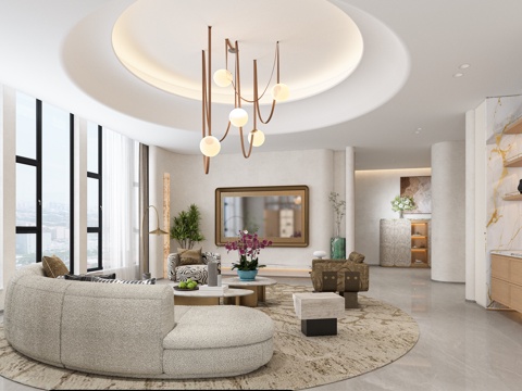  现代轻奢客厅3d模型 