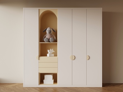  现代奶油风衣柜3d模型 