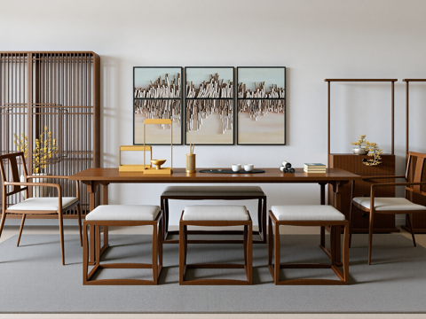  新中式茶室su模型 