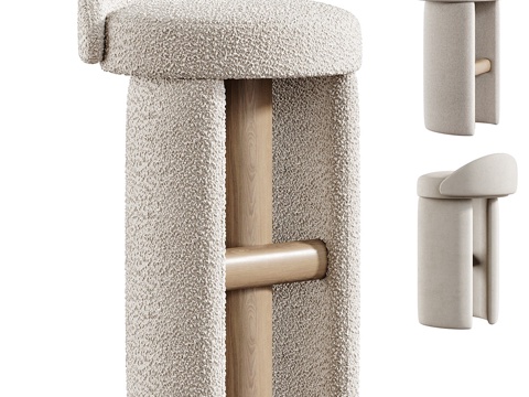  新中式布艺吧台椅3d模型 