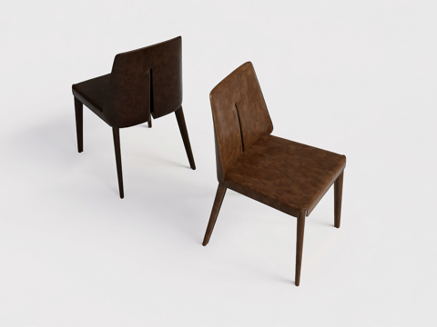 现代简约餐椅 真皮餐椅 实木腿su模型