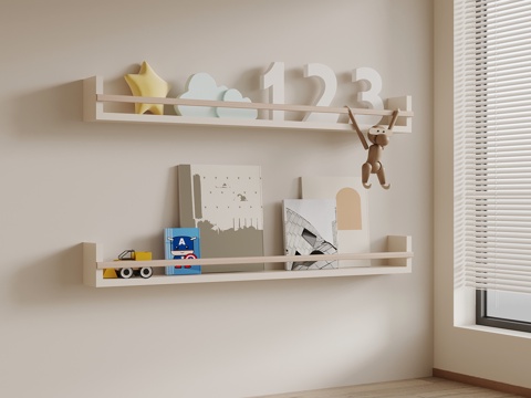 现代奶油风书架 置物架su模型