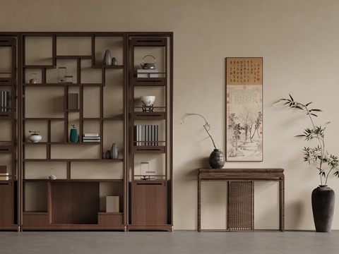  新中式博古架 端景柜su模型 