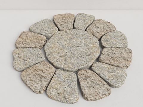  现代老石板 中式汀步 石板路 圆形汀步 游步道 景观园路 园3d模型 