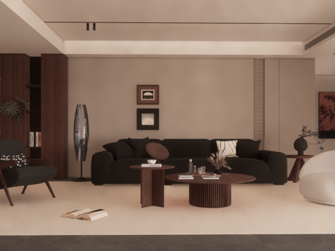 现代中古家居客厅su模型