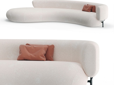  现代奶油风弧形布艺休闲沙发3d模型 