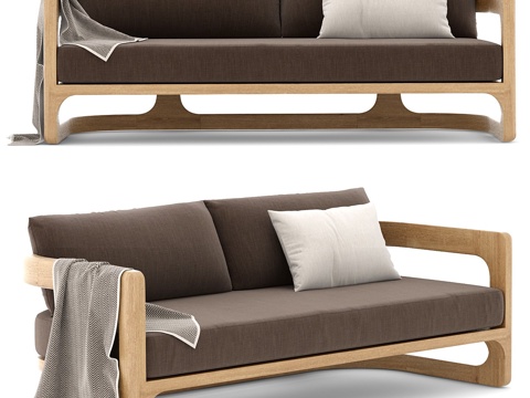  新中式双人木质休闲沙发3d模型 