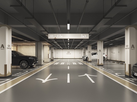  现代地下车库停车场车马厅停车位停车挡3d模型3d模型 