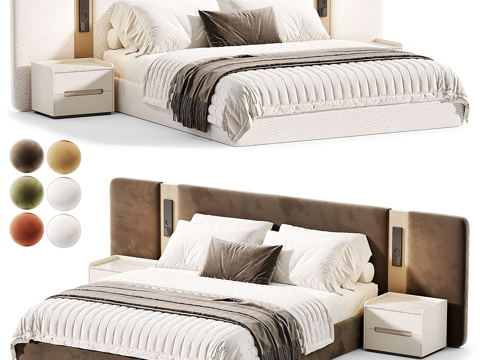  现代轻奢布艺双人床3d模型 