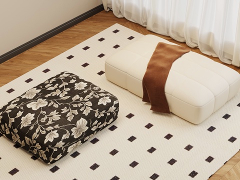 现代奶油沙发凳 复古沙发凳su模型