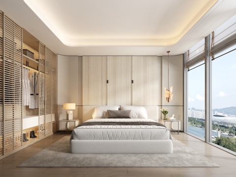 现代意式双人床su模型