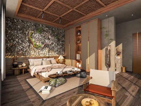  侘寂风客房3d模型 