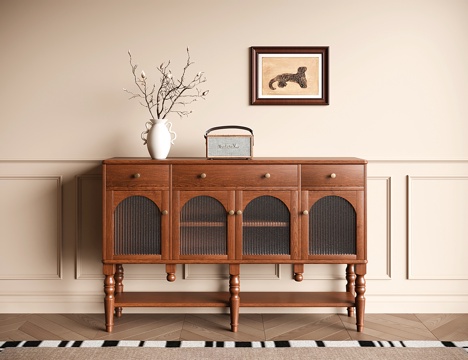 法式复古餐边柜 茶水柜 储物柜 收纳柜 边柜su模型