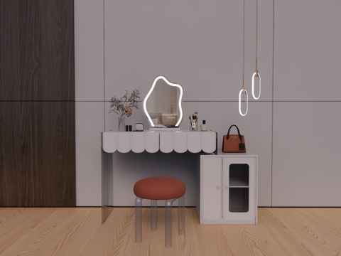 卧室 晾衣架 吹风机 衣服 化妆 桌子 镜子 梳妆镜 衣柜su模型