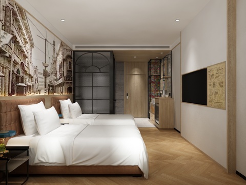  快捷酒店双床房3d模型 