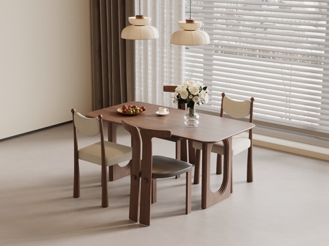 中古风餐桌椅su模型