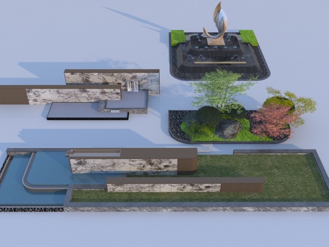  现代水景花坛组合3d模型 