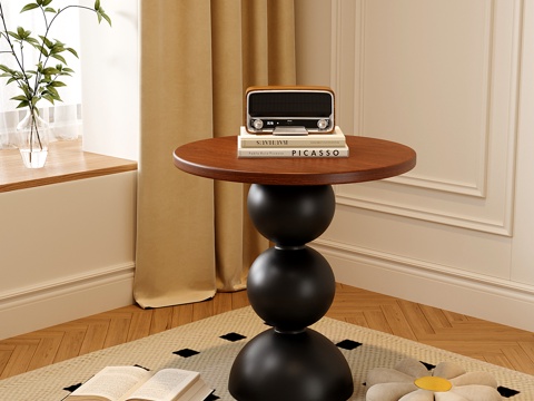  法式复古边几 小茶几 圆形茶桌3d模型 