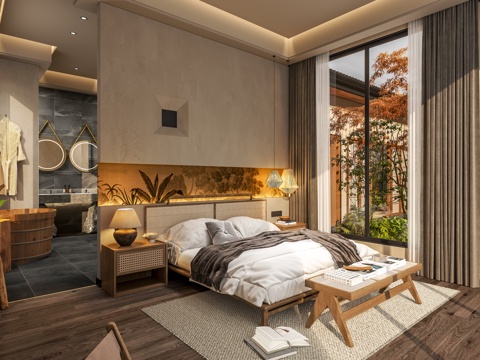  侘寂风客房3d模型 