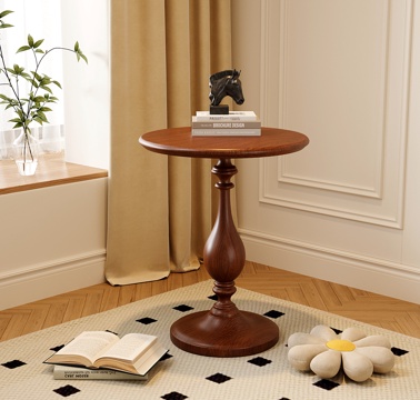 法式复古边几 实木小茶几 圆形边几su模型