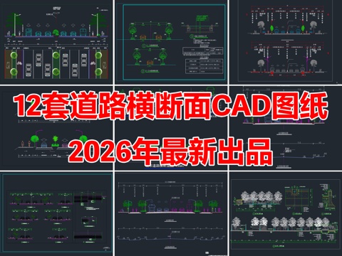  12套道路横断面横截面剖面图断面图城市标准绿化CAD图纸cad施工图 