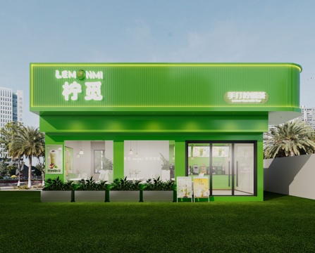  奶茶店 门头3d模型 