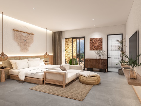  侘寂风客房3d模型 